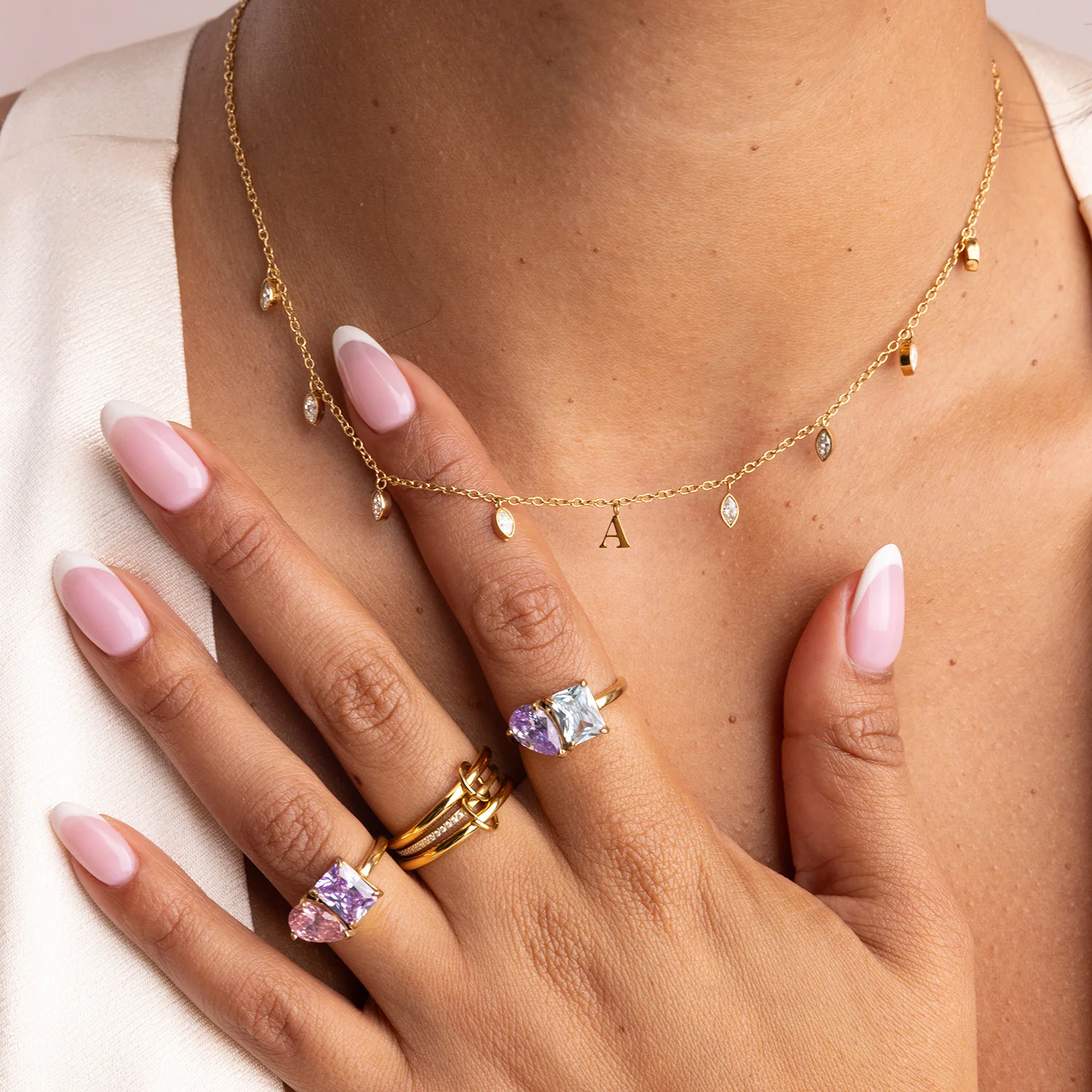Initial Drop Necklace (Marquise Cut) - Image 3